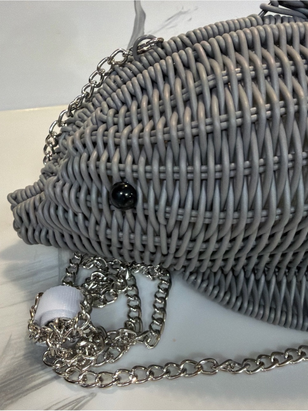 Tommy Bahama Gray Woven Crossbody Bag with Silver Chain